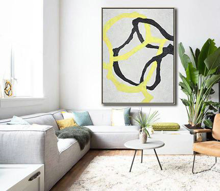 Hand Made Abstract Art,Hand-Painted Black And White Minimal Painting On Canvas,Large Oil Canvas Art